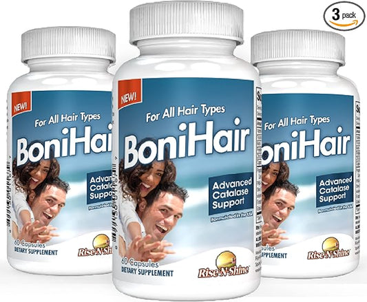 BoniHair Catalase Supplement for Vibrant, Youthful Hair Support - 10,000 IU Catalase with Saw Palmetto, Biotin, Fo-Ti, PABA - 180 Capsules - Pack of 3 (90-Day Supply)