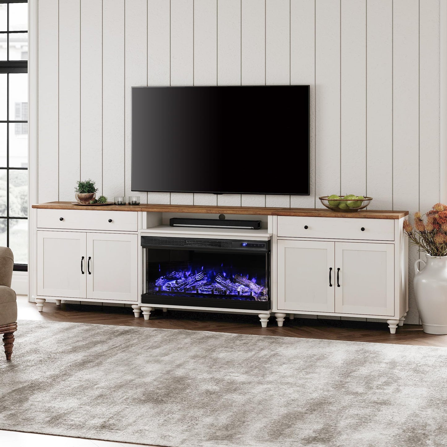 WAMPAT 36 inch 3-Sided Glass Electric Fireplace Insert, Freestanding Fireplace with Remote Control,12-Color Flame, 5 Adjustable Brightness,8 Hour Timer,1400W Fireplace Heater