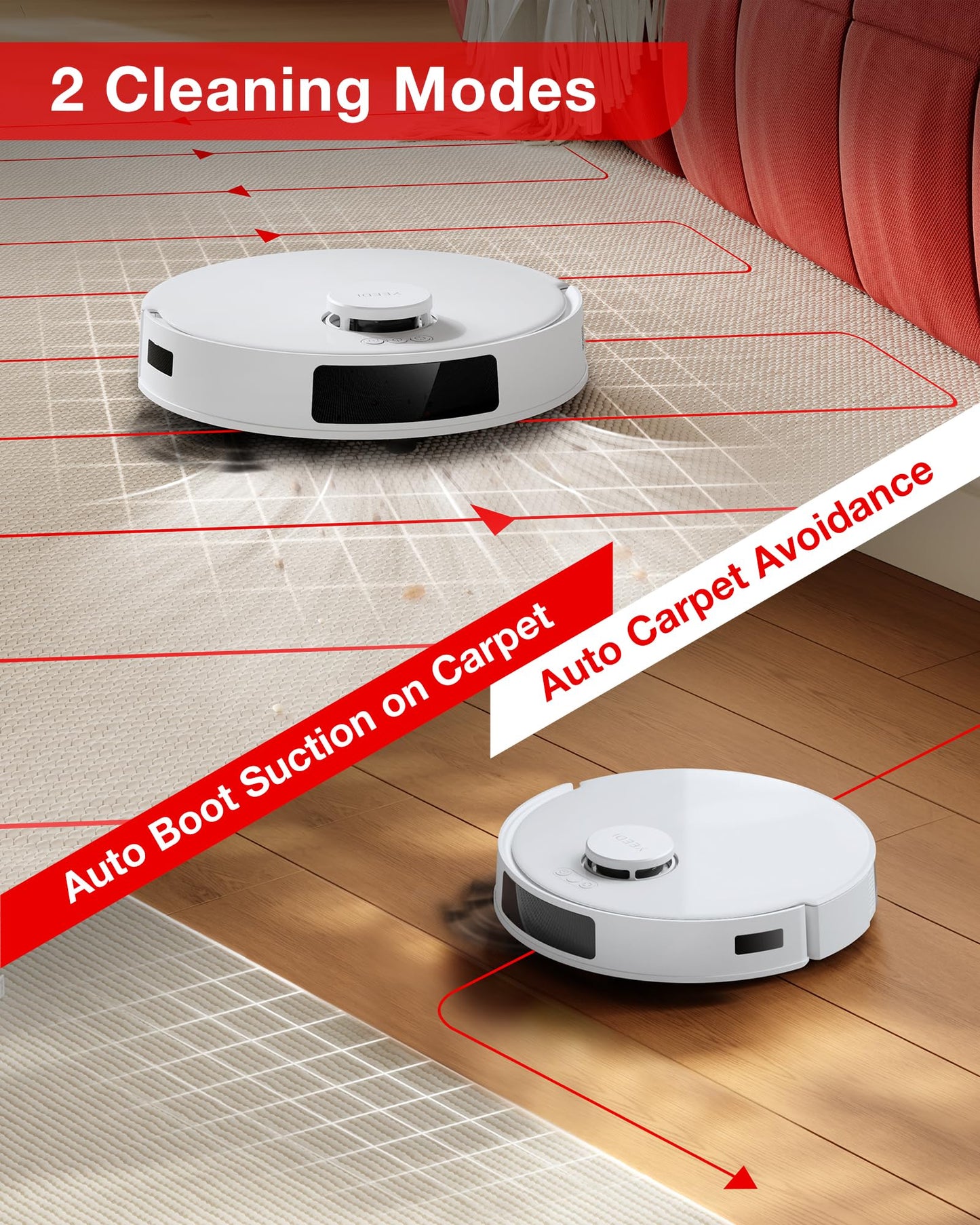 Yeedi C12 Robot Vacuum Cleaner and Mop, 8000Pa Strong Suction, ZeroTangle Brush, Smart Navigation, Self-Charging, White