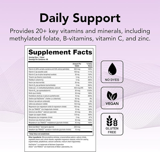 Theralogix Companion Multivitamin & Mineral Supplement - 90-Day Supply - Supplement for Women & Men Without Iron, Vitamin D, or Vitamin K - B Vitamins, Zinc & Magnesium - NSF Certified - 90 Tablets