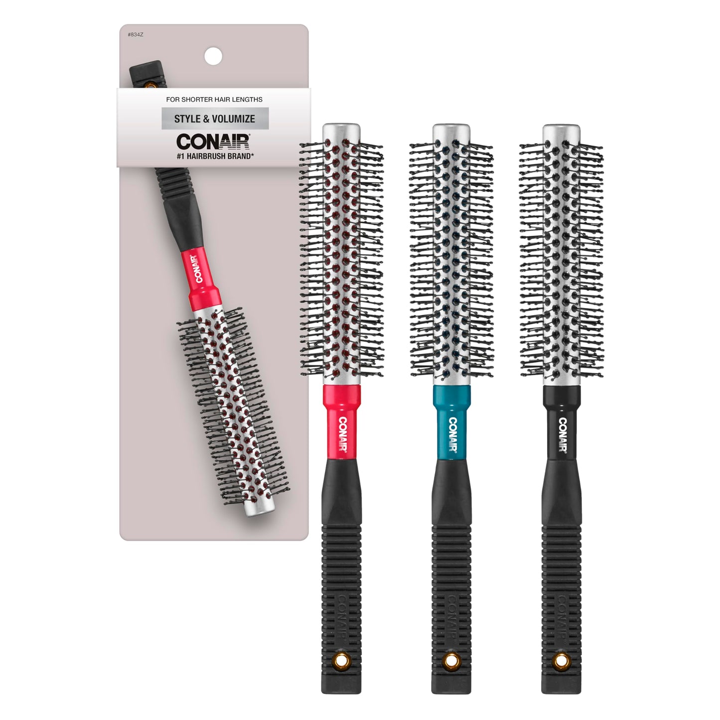 Conair Style & Volumize Metal Round hair brush - Blow Drying brush - Hairbrush for Short Hair Length - Color at random -1 Count