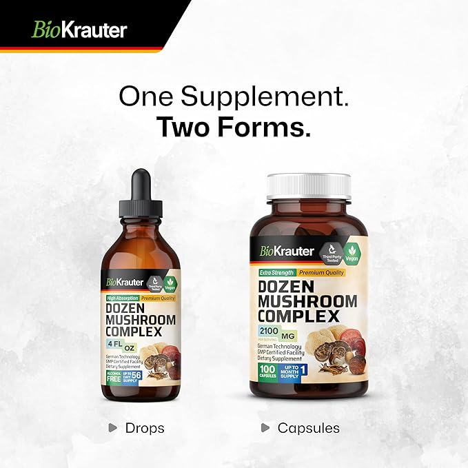 BIO KRAUTER Dozen Mushroom Tincture - Immune Support Supplement Drops - Promotes Digestive & Cognitive Support - Non-GMO, Liquid Immunity Defense Formula - 4 fl. oz Bottle