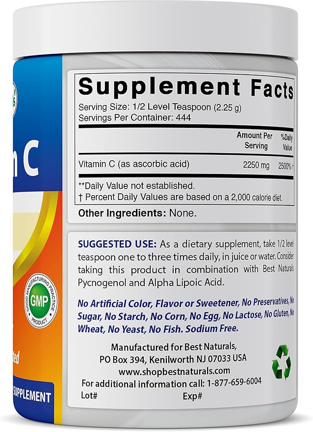 Best Naturals 100% Pure Vitamin C Powder Non-GMO 1 lb (454 Grams) Powder (Also Called Ascorbic Acid) (1 LB (Pack of 2))