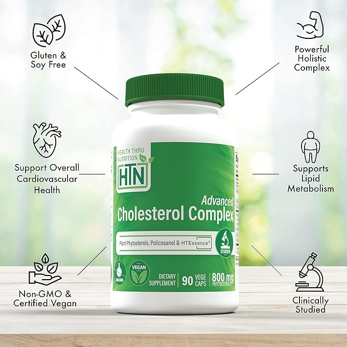 Health Thru Nutrition Advanced Cholesterol Complex | Heart Health Support & Lipid Metabolism with Phytosterols, Policosanol, Hydroxytyrosol, Chromium and More | Vegan, Non-GMO (Pack of 90)