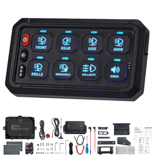 JOYTUTUS Wireless RGB 8 Gang Switch Panel 5-Level Brightness 8 Colors Universal Circuit Control Relay System Box with Toggle Momentary, Offroad Light Switch Panel Pod for Truck Boat UTV SUV Pickup