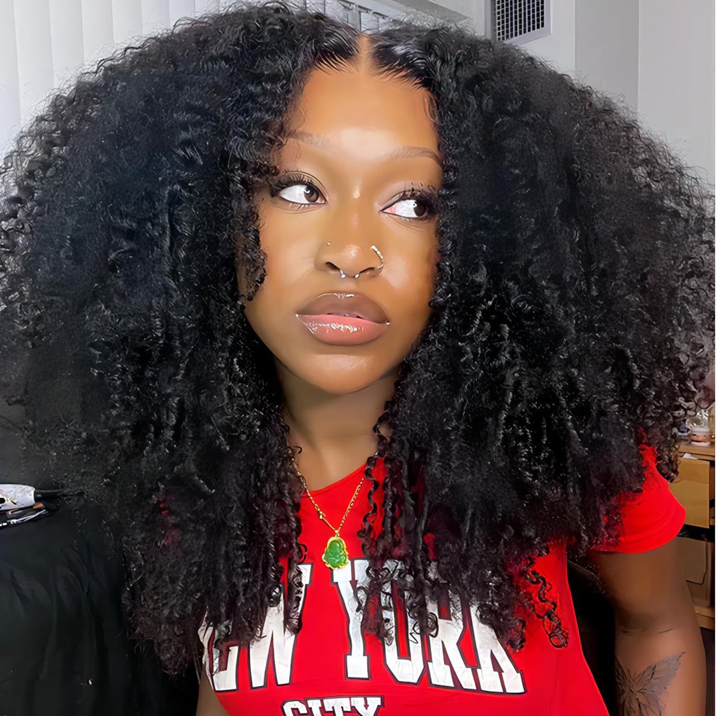 ISEE Wear and Go Glueless Wig Afro Kinky Curly Lace Front Wigs Human Hair 7x5 HD Lace Afro Curly for Women Lace Pre Cut Glueless Wigs Human Hair Pre Plucked 16 Inch