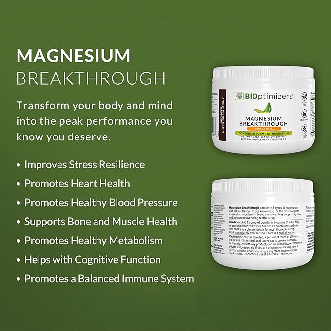 BIOptimizers Magnesium Breakthrough Drink Banana Mango - 8 Forms of Magnesium: Glycinate, Malate, Citrate, and More - Natural Sleep Supplement – 6 oz (30 Servings)