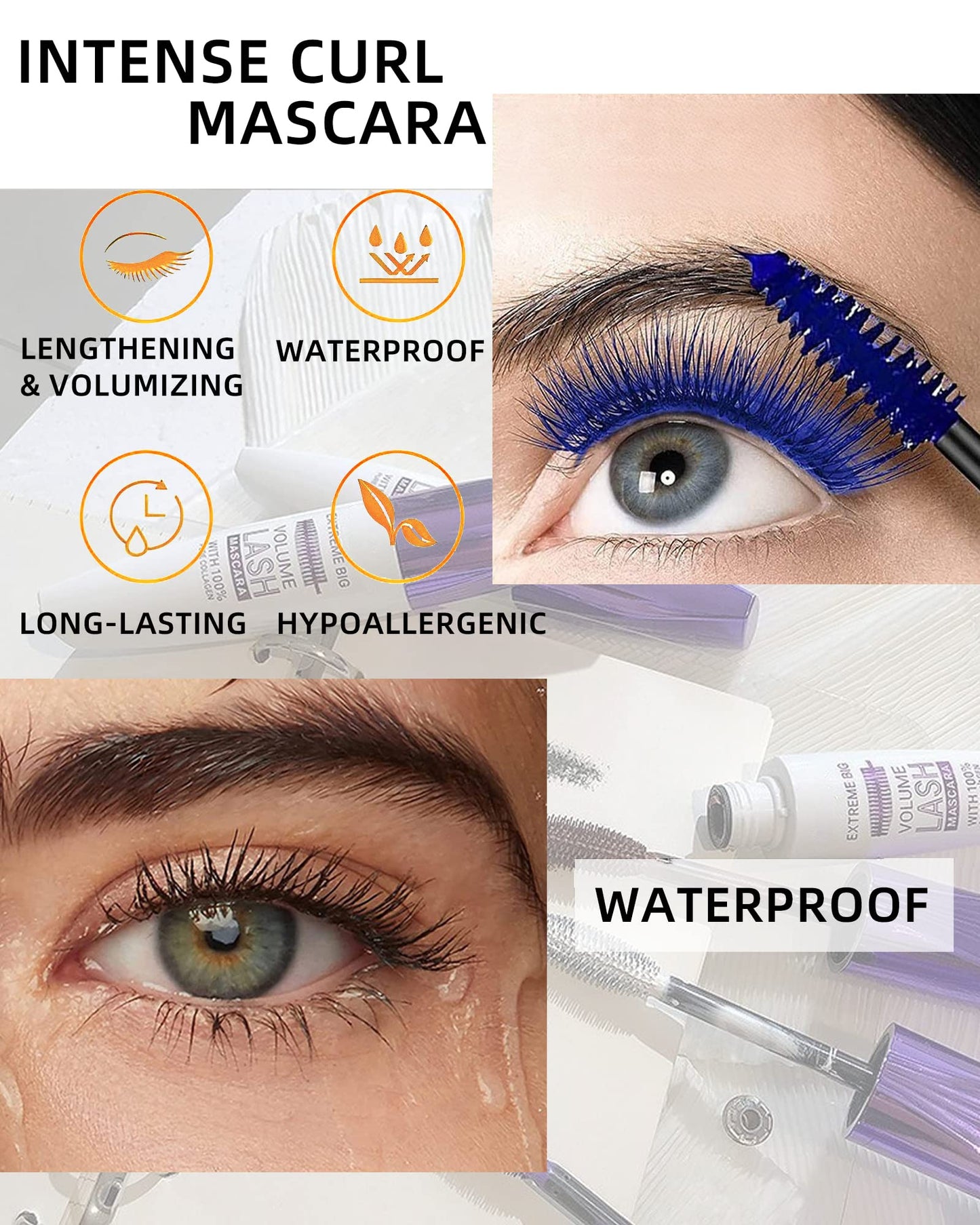 5D Purple Mascara Volume and Length,1Pcs Waterproof Smudge-Proof Color Mascara for Eyelashes,Volumizing Curling Defining Eye Lashes, Longlasting Fiber Colored rimel de pestañas for Women Eye Makeup