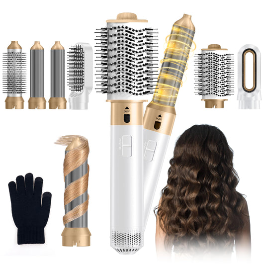 Hot Air Brush 6-in-1: Blow Dryer, Curling Iron, Styler Wrap, Negative Ion Detachable Heads, Tangle-Free Design for Curly/Wavy/Straight Hair
