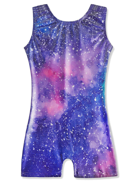 HOZIY Girls Leotards For Gymnastics with Shorts 5t Size 5-6 Years Purple Pink Galaxy Milky Way Stars Starry Biketard Sparkly Outfits For Tumbling Body Gimnasia Nina