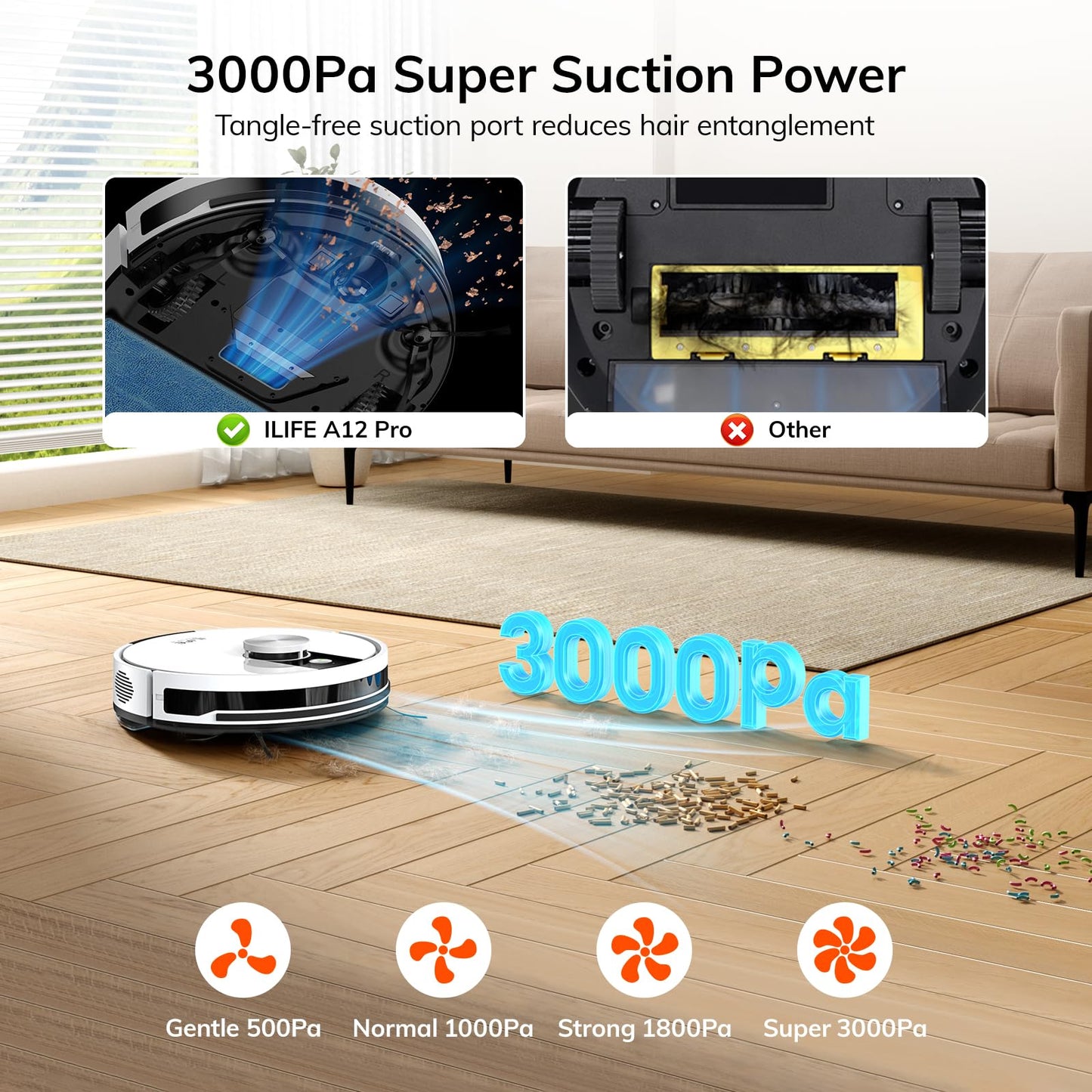 ILIFE A12 Pro Robot Vacuum and Mop Combo, Self Emptying Station for 60 Days, LiDAR Navigation, Home Mapping, No-Go Zones, 2.4G WiFi/App/Alexa/Remote Control, for Hard Floors, 110V