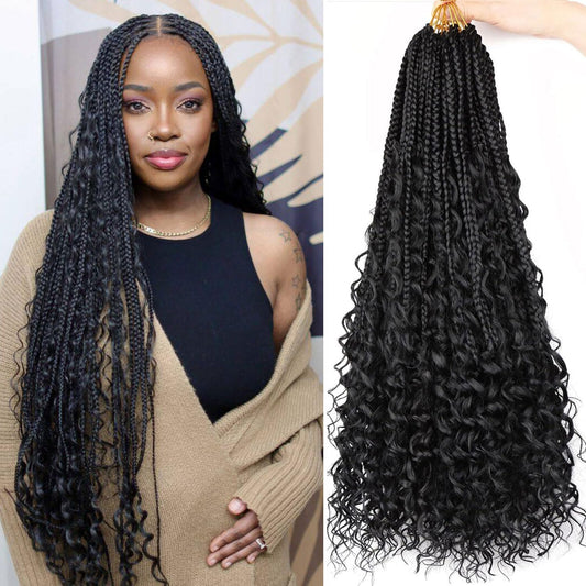 24 Inch Goddess Box Braids Crochet Hair for Black Women 8 Packs Bohomian Crochet Box Braids Pre-looped Boho Box Braids Crochet Braids Synthetic Braiding Hair Extension 1B