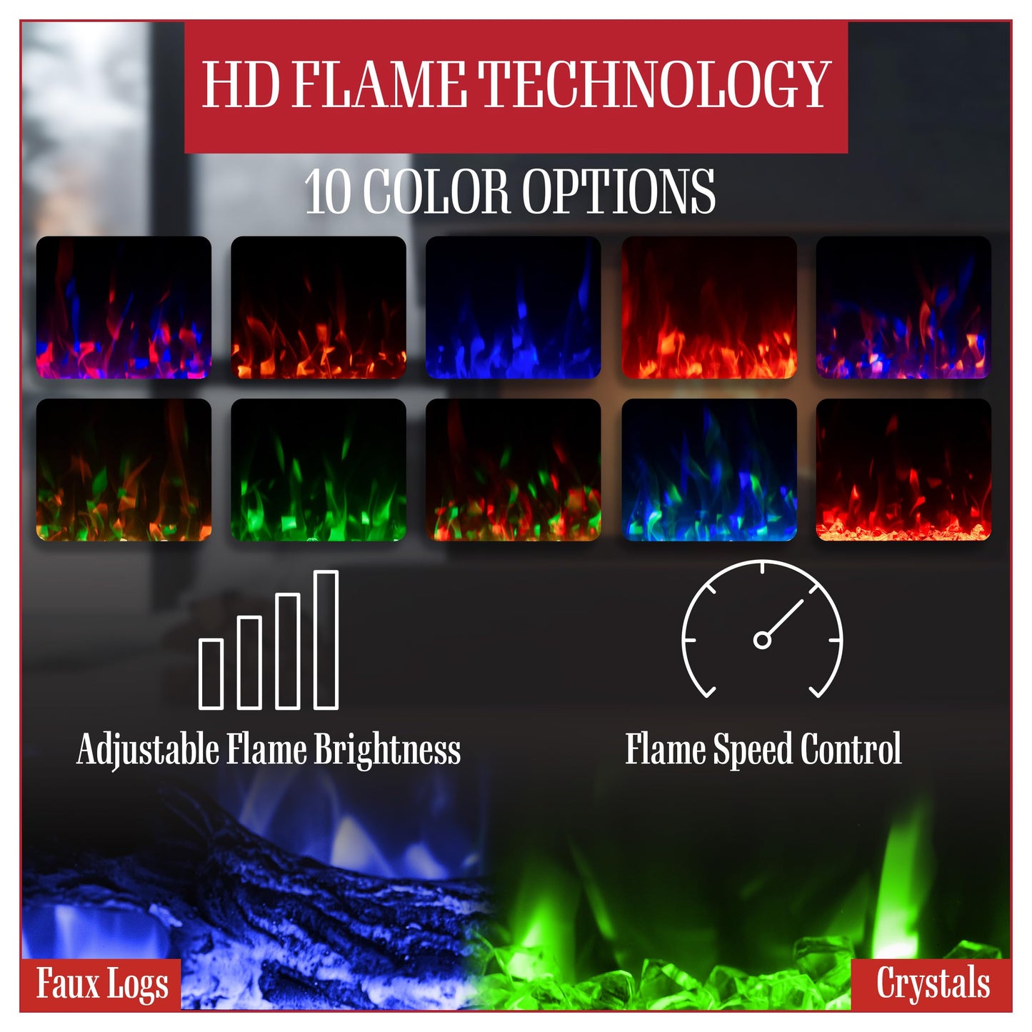 Northwest Electric Fireplace - 42 Inch Wall Mounted Fireplace with Fire Crackling Sounds and Remote to Adjust LED Flames, Timer, Heat, and More