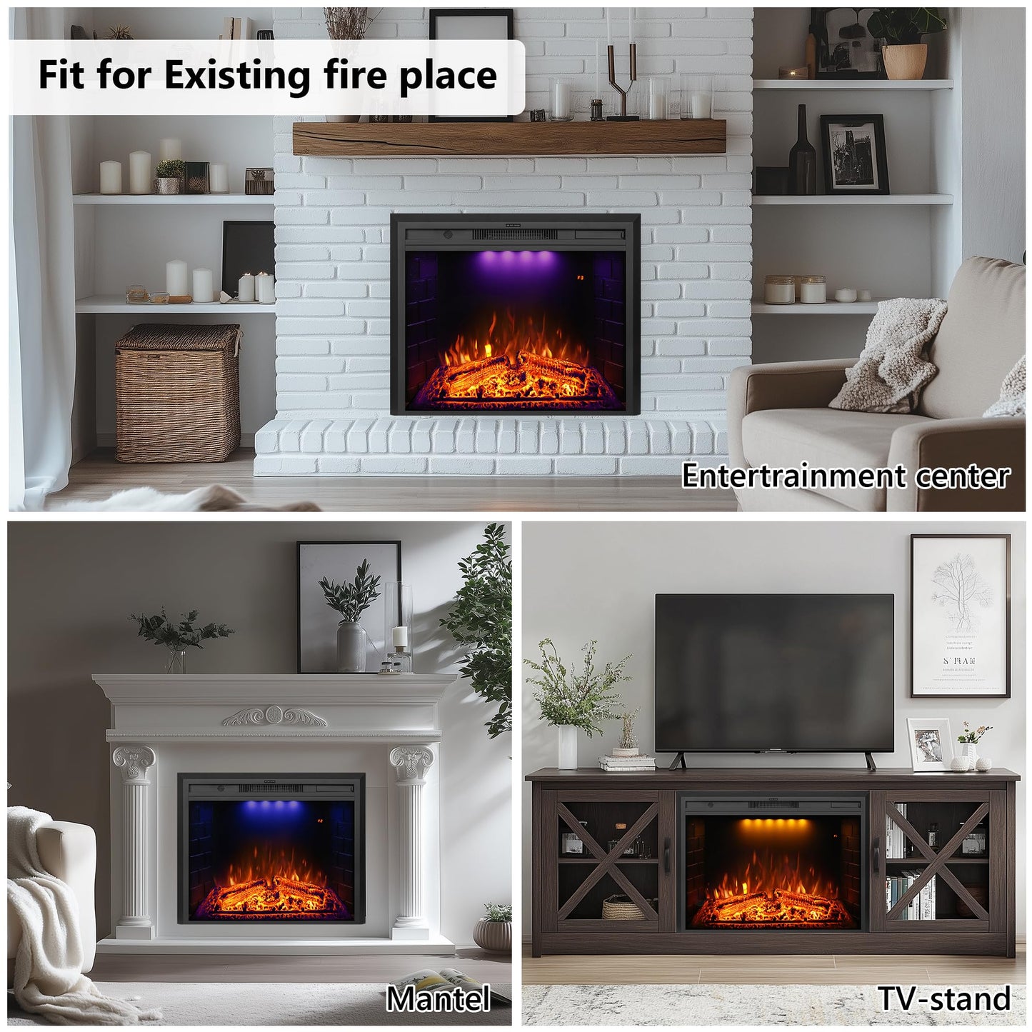 Dreamflame 36 inch Electric Fireplace, Wall Fireplace Electric with Remote Control, Realistic Log and Crackling Sound, Overheating Protection and Timer, 750/1500W Black
