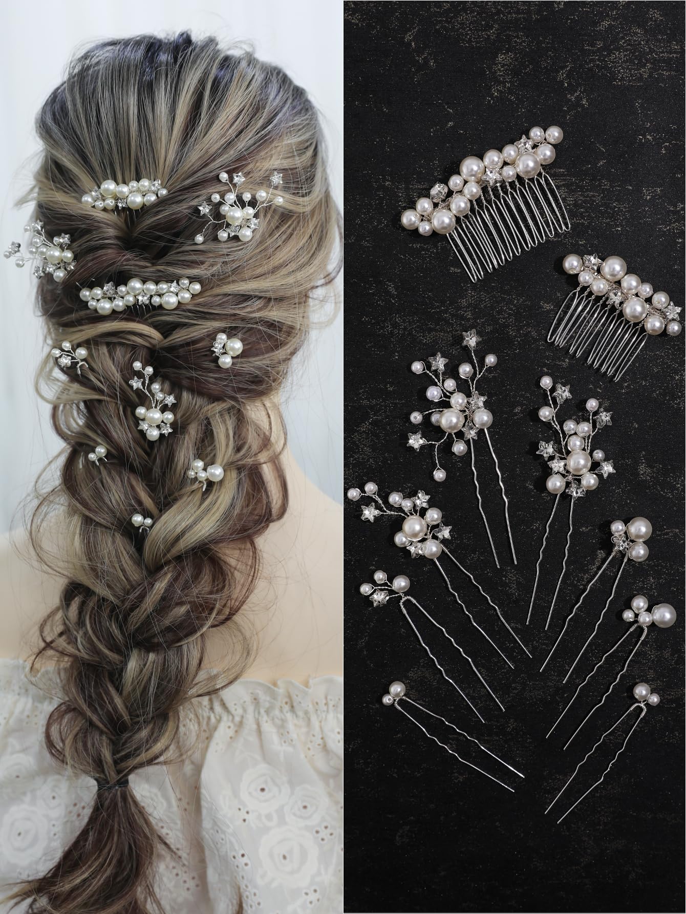 SELFCLOUD Pearl Bridal Hair Pins Wedding Hair Comb Bridal Hair Accessories for Wedding Brides Women Girls Star Shape