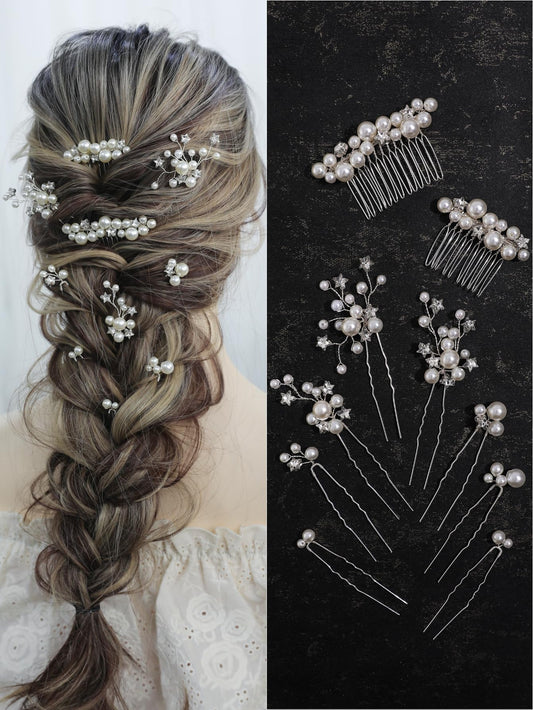 SELFCLOUD Pearl Bridal Hair Pins Wedding Hair Comb Bridal Hair Accessories for Wedding Brides Women Girls Star Shape