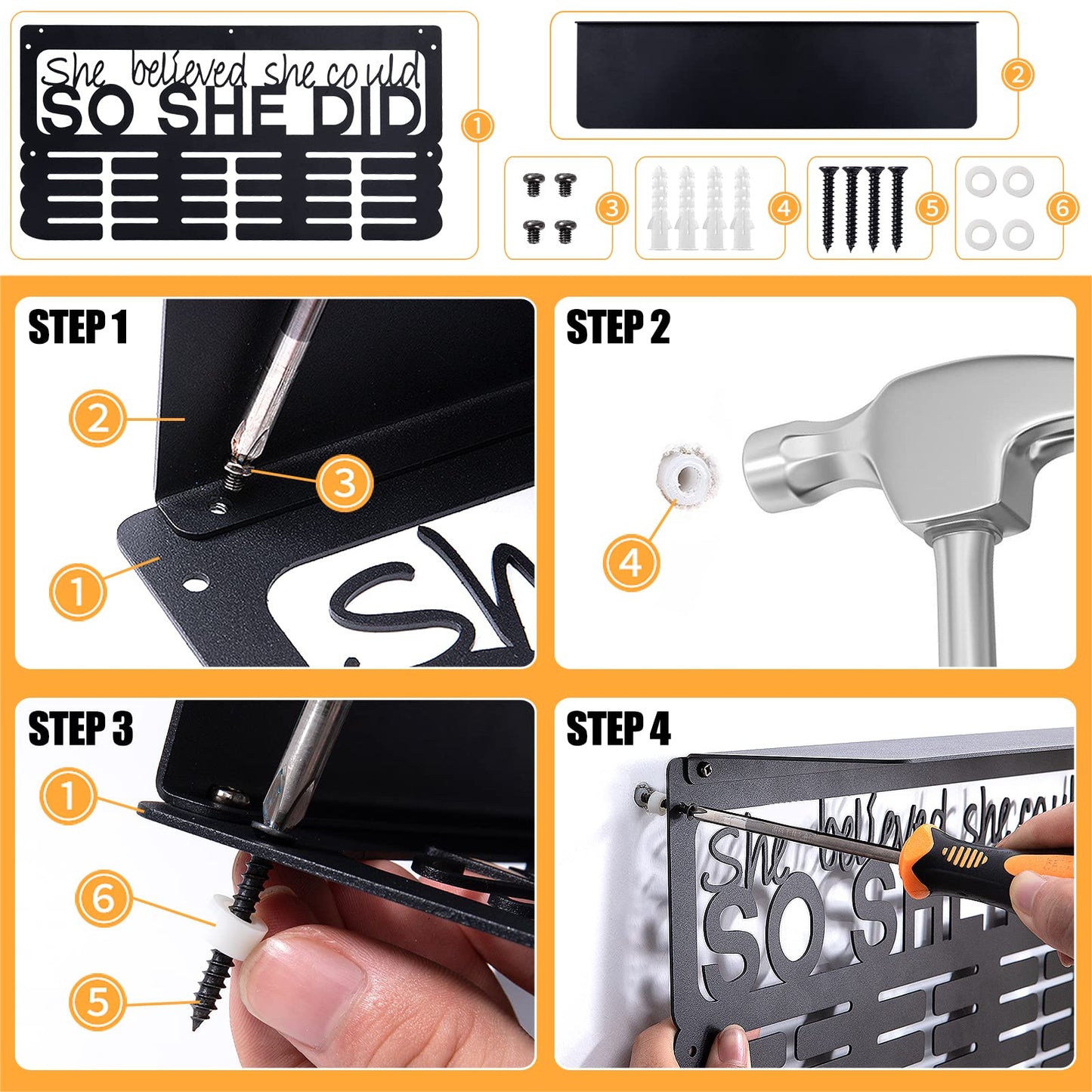 Biggun Metal Trophy and Medal Display Shelf- Easy to Install Medal Hanger Display with Trophy Shelf Medal Holder for Over 70 Running Race Wrestling Medals