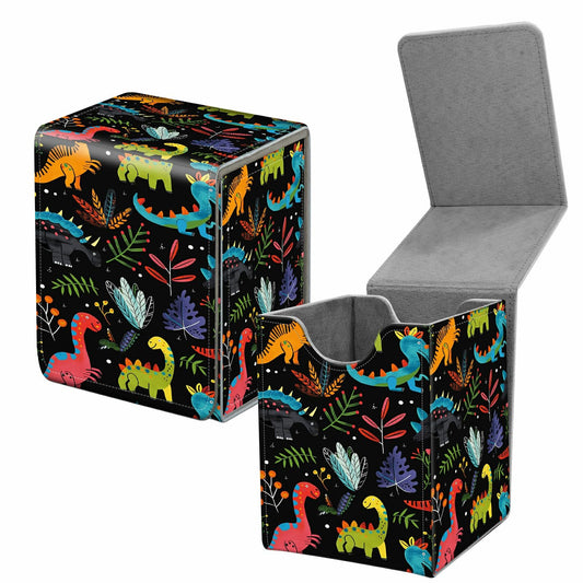 BREIDMKFM Card Deck Box for Trading Cards, MTG Commander Deck Box Fits 100+ Single Sleeved Cards, Leather Magnetic Card Storage Box for YuGiOh TCG CCG Cards, Dinosaur Leaves