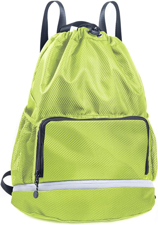 Swim Essentials Beach Gym Backpack - Drawstring Gym Bag with Shoes Compartment and Waterproof Pocket for Swim Accessories - Kids Mens Beach Workout Bag