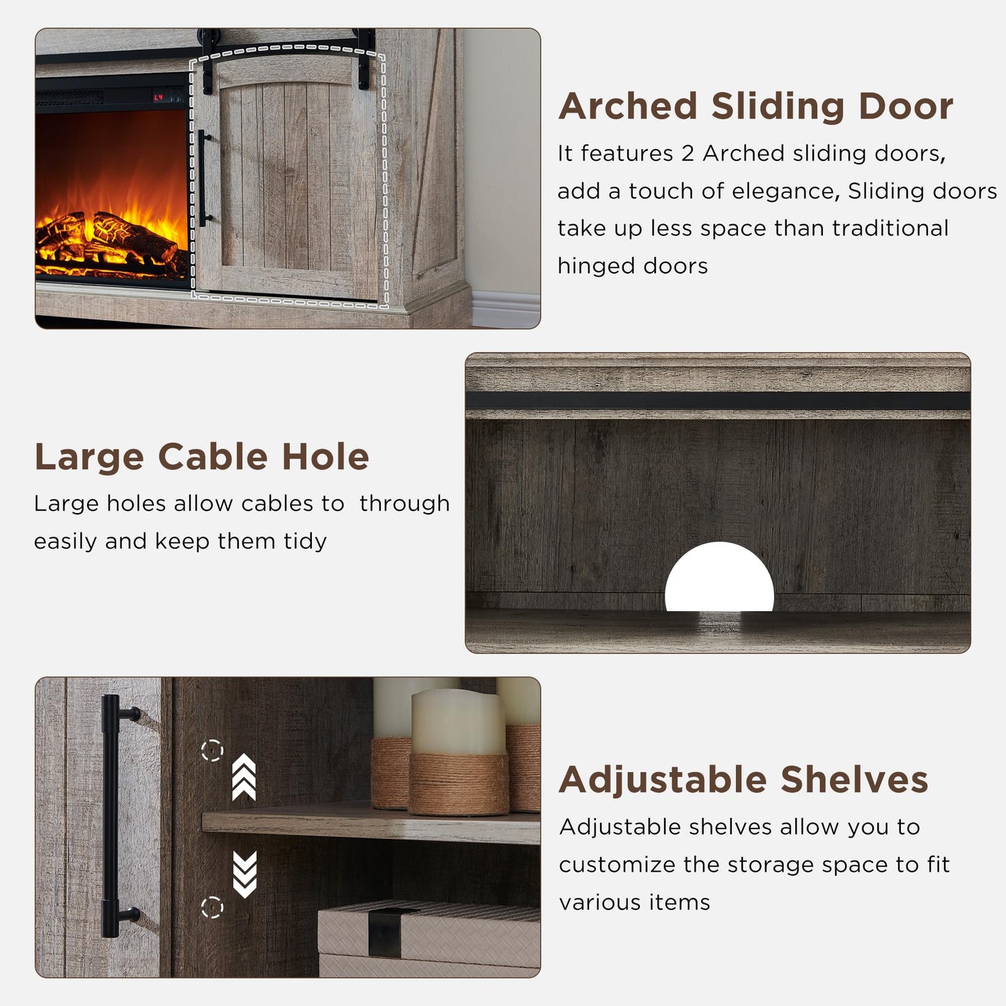 OKD Farmhouse Fireplace TV Stand for 70+ Inch TV, 33" Tall Highboy Entertainment Center w/Electric Fireplace, Rustic Media Console w/Sliding Arched Door for Living Room,Light Rustic Oak