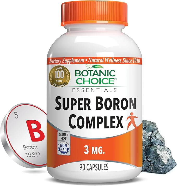 Botanic Choice Super Boron Complex (3mg) - Promotes Bone & Prostate Health by Metabolizing Calcium & Magnesium - 3 Forms of Boron for Men & Women (90 Capsules)