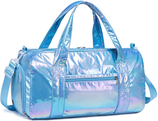 Gym Bag Sports Duffle Bag with Wet Pocket Weekender Overnight Bag with Waterproof Shoe Pouch and Air Hole for Girls Kids Women Travel Foldable Bag