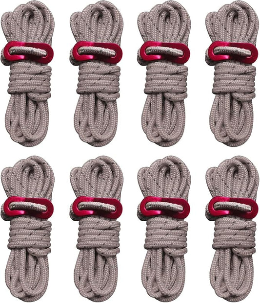 8 Pack High-Reflective Guy Lines 4mm Tent Cords High-Strength Lightweight Camp Ropes with Aluminum Adjuster Tensioner for Tent, Tying Down Tarps, Camping Tent, Outdoor Packaging (Khaki)