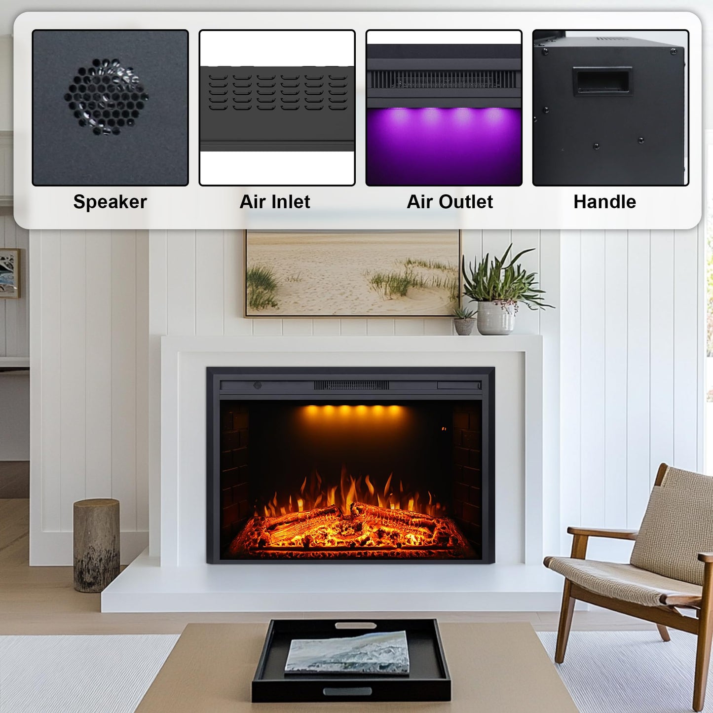 Valuxhome Electric Fireplace, Fireplace Insert with Overheating Protection, 36 Inches Wide 21 Inches High with Fire Crackling Sound, Remote Control, 750/1500W, Black