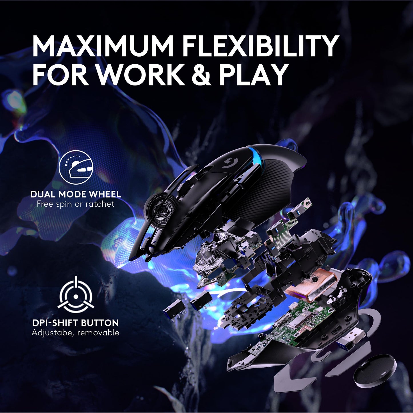 Logitech G502 X Plus Wireless Gaming Mouse - LIGHTSPEED Optical, LIGHTFORCE Switches, LIGHTSYNC RGB, HERO 25K Sensor for PC/Mac - Black