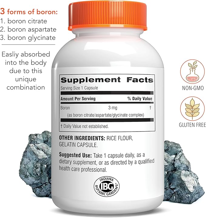 Botanic Choice Super Boron Complex (3mg) - Promotes Bone & Prostate Health by Metabolizing Calcium & Magnesium - 3 Forms of Boron for Men & Women (90 Capsules)