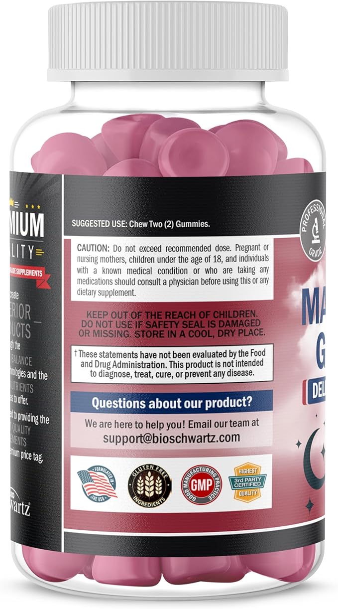 BioSchwartz Sugar Free Magnesium Gummies (30 Servings) Berry Flavored Magnesium Citrate Supplement Supports Healthy Nerves Muscles Energy Calm Mood and Sleep (Vegan Safe, Non GMO, 60 Gummies)