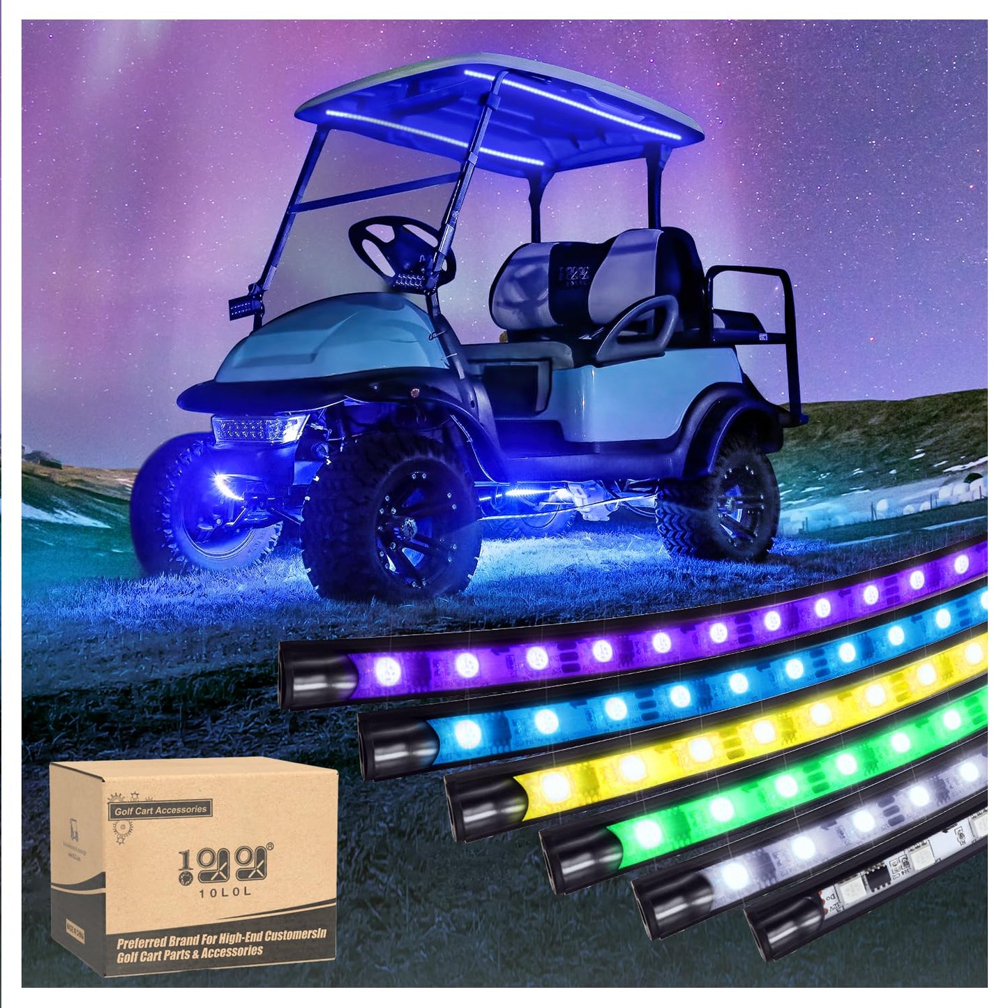 10L0L 6PCS Golf Cart Underbody Light Kit with Canopy Lights, Underglow LED Strip for Yamaha EZGO Club Car, 24 Modes Multicolor RGB Music Sync IP67 Waterproof