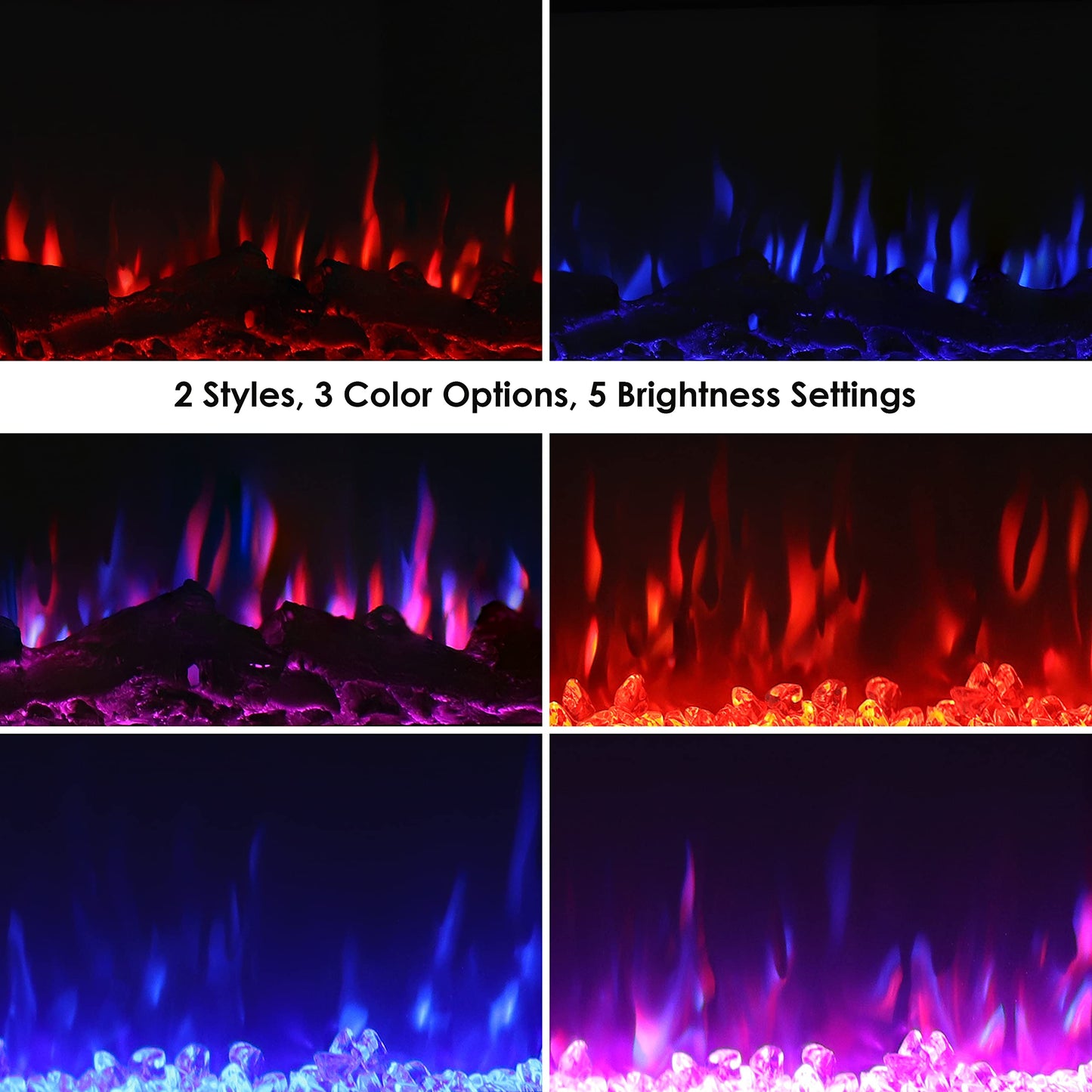 Sunnydaze Black Indoor Electric Fireplace Insert - Wall-Mounted Electric Fireplace Heater with 3 Flame Colors - 40-Inch