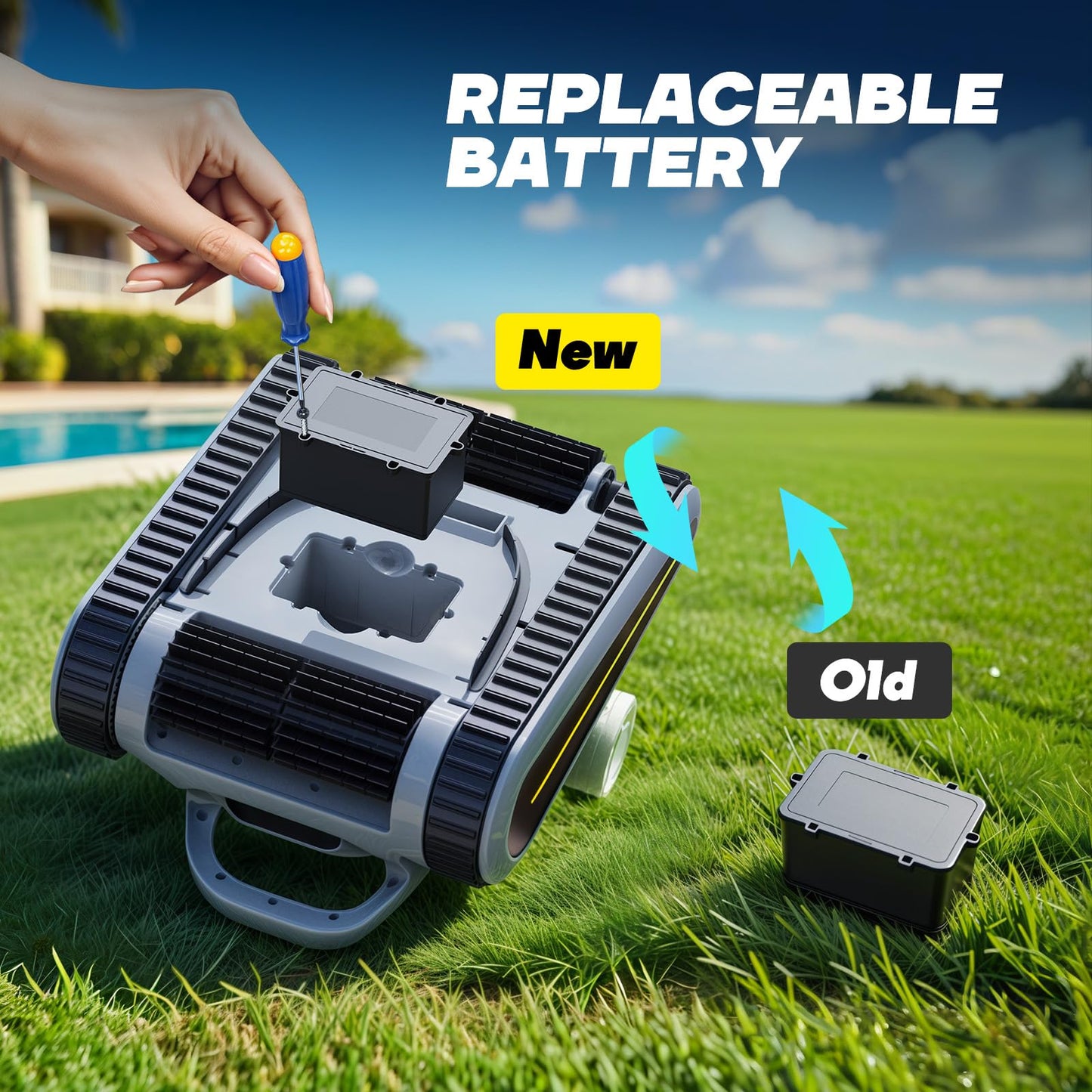 Seauto Crab Robotic Pool Vacuum, Wall-Climbing Robot, Automatic Pool Cleaner, Suitable for Walls and Floors of 1614 Square Feet Pool , Black/Grey