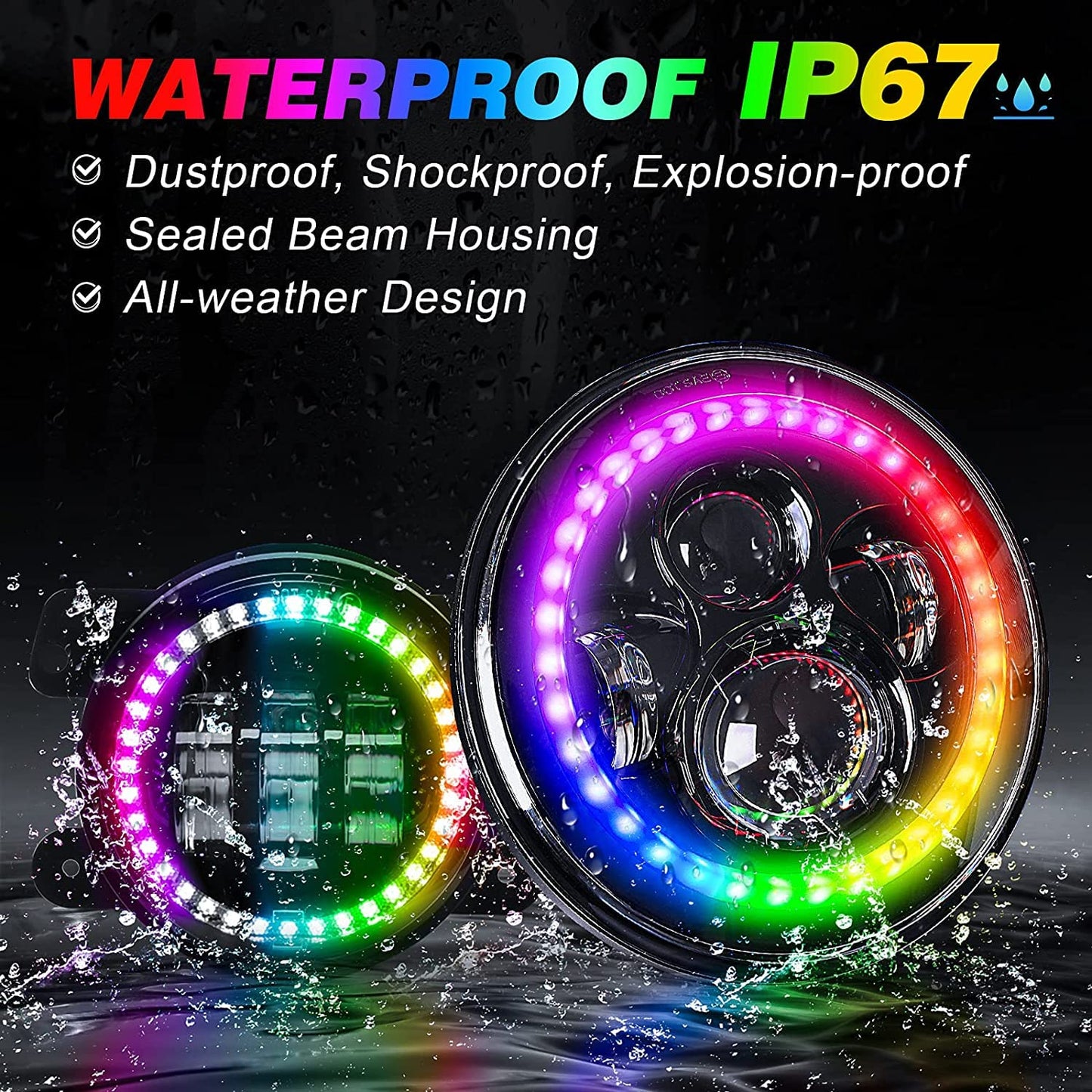 ZiopGTob 7" Inch RGB Halo Headlights & 4" Fog Lights Combo Headlamp Assembly Dual Controlled RGB Light Kits Compatible with 2007-2018 Jeep Wrangler JK JKU