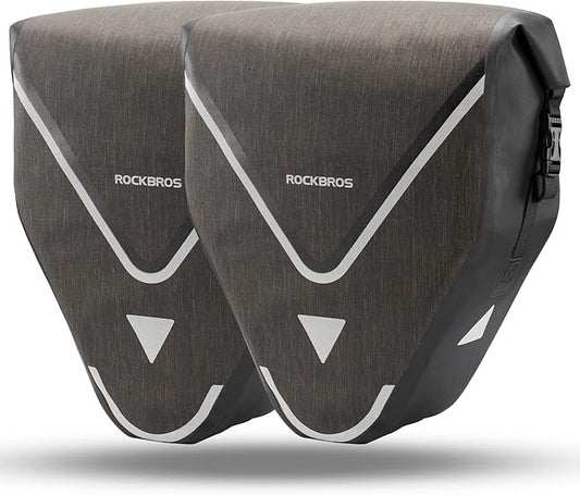 ROCKBROS Bike Pannier Waterproof 27L Large Capacity Bike Bag Rear Rack Bicycle Pannier Bag Waterproof for Grocery Touring Cycling Triangle Grey*1