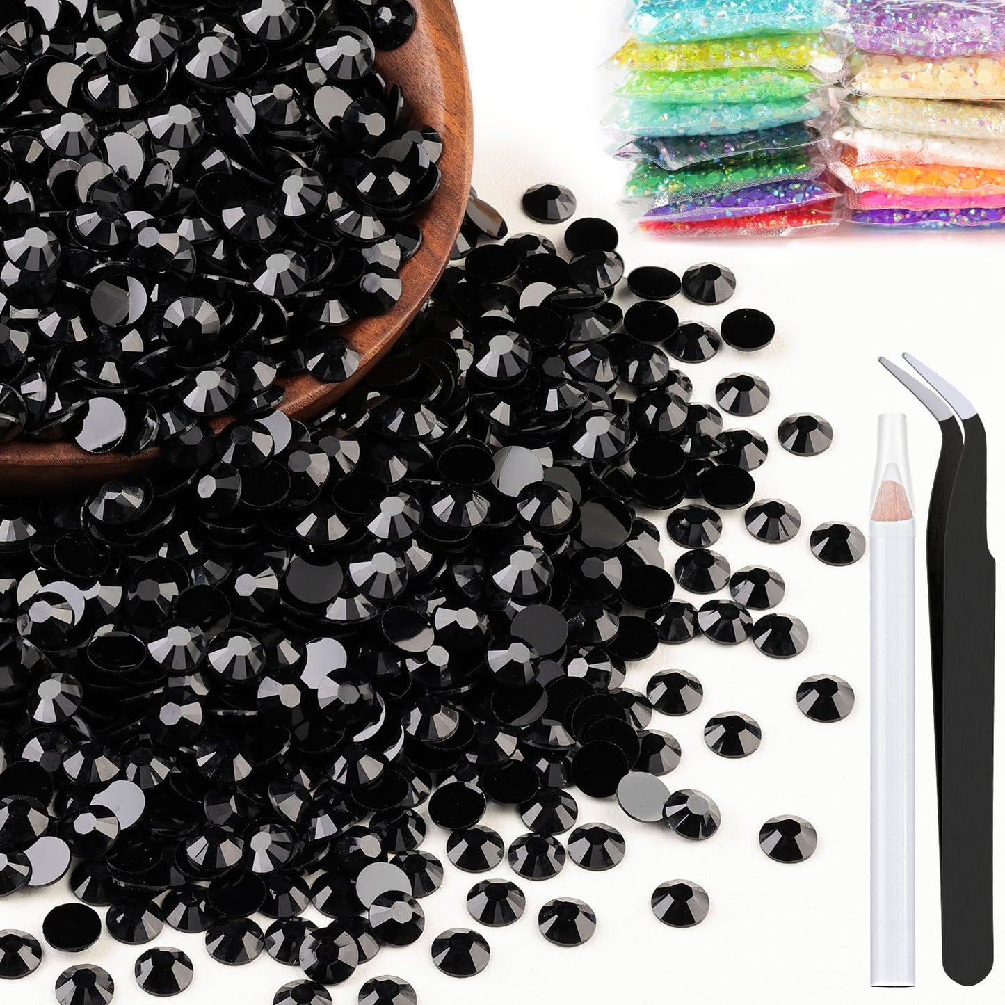 2500Pcs 5Mm Resin Rhinestones Bulk, Black Flatback Round Jelly Rhinestones Bedazzling Non Hotfix Crystal Gems Large Quantity Who