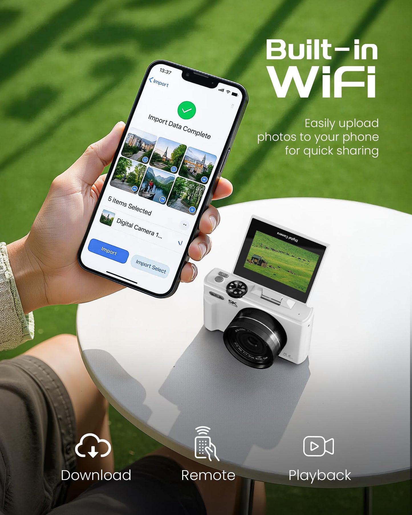 5K Digital Camera for Photography - 75MP Autofocus Vlogging Camera for YouTube with 64GB SD Card, WiFi, 18X Zoom 3" 180° Flip Screen Compact Travel Camera with 2 Batteries for Teens and Beginner