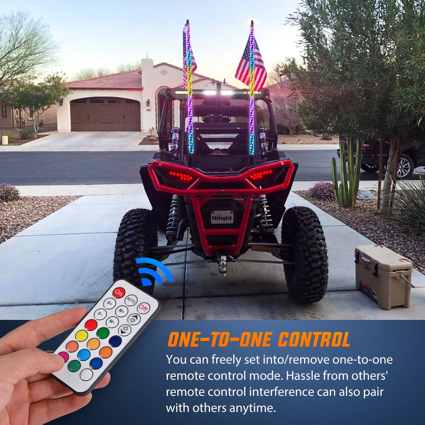 Nilight - TL-27 2PCS 4FT Spiral RGB Led Whip Light with Spring Base Chasing Light RF Remote Control Lighted Antenna Whips for Can am ATV UTV RZR Polaris Dune Buggy Offroad Truck