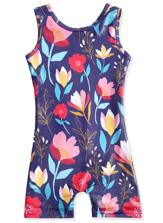HOZIY Girls Gymnastics Leotards With Shorts for Kids Toddler Girl Apparel Outfit Clothing Colorful Multicolored Flower Navy Blue 5t 5-6x