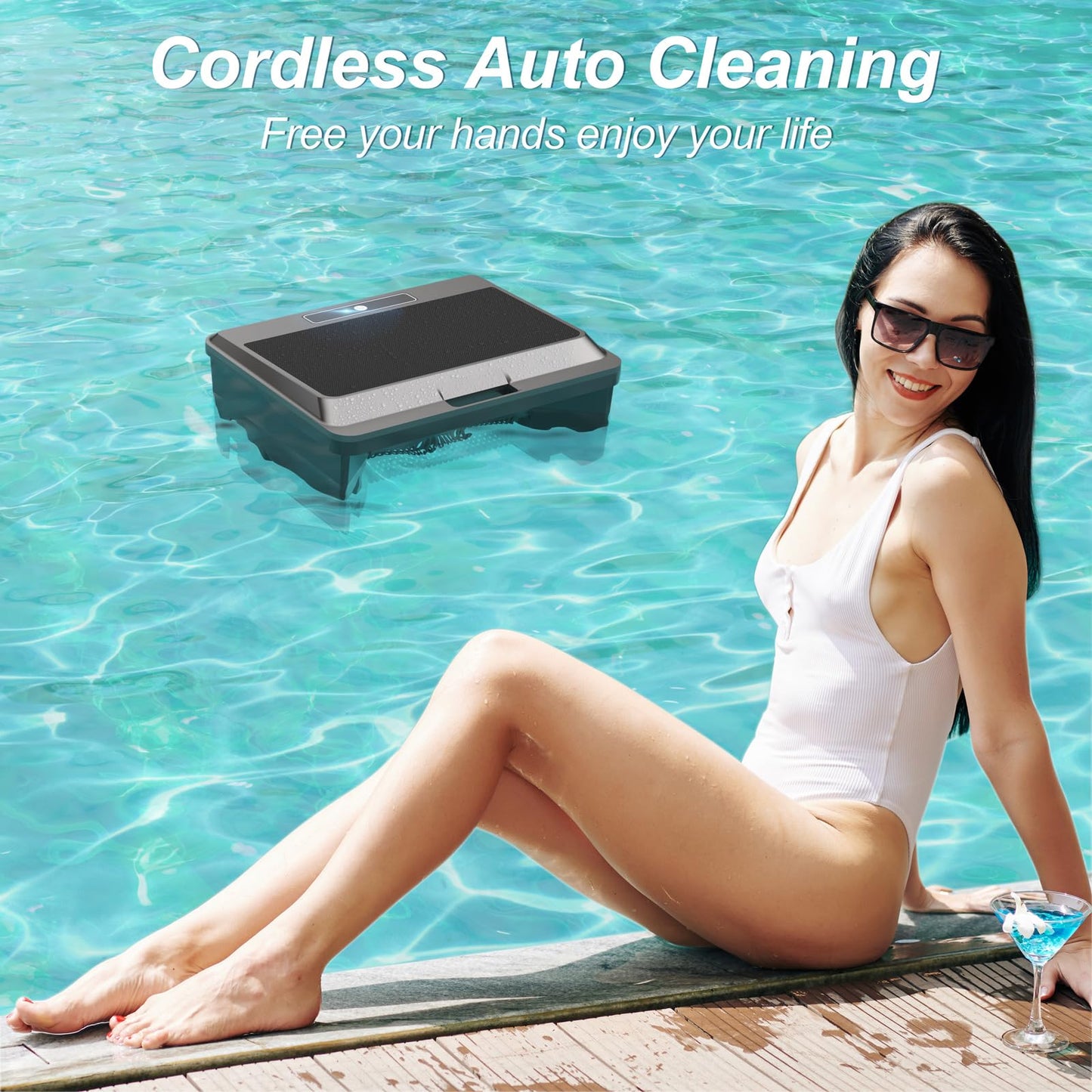 2025 Upgraded Pool Skimmer Robot Solar Powered Robotic Surface Cleaner with Remote Control Dual Charging Options Smart Obstacle Avoidance 12 Hours Continuous Cleaning Ideal for Above Ground Pool Black