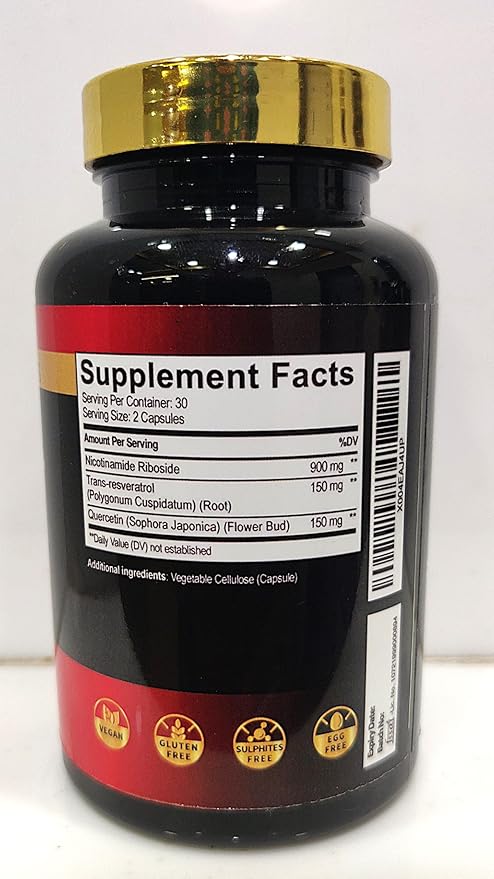 3in1 NAD+ Supplement 1200Mg - Nicotinamide Riboside with Trans Resveratrol & Quercetin - Cellular Activity, Immune, Aging Health - 60 Count Supply for 30 Days
