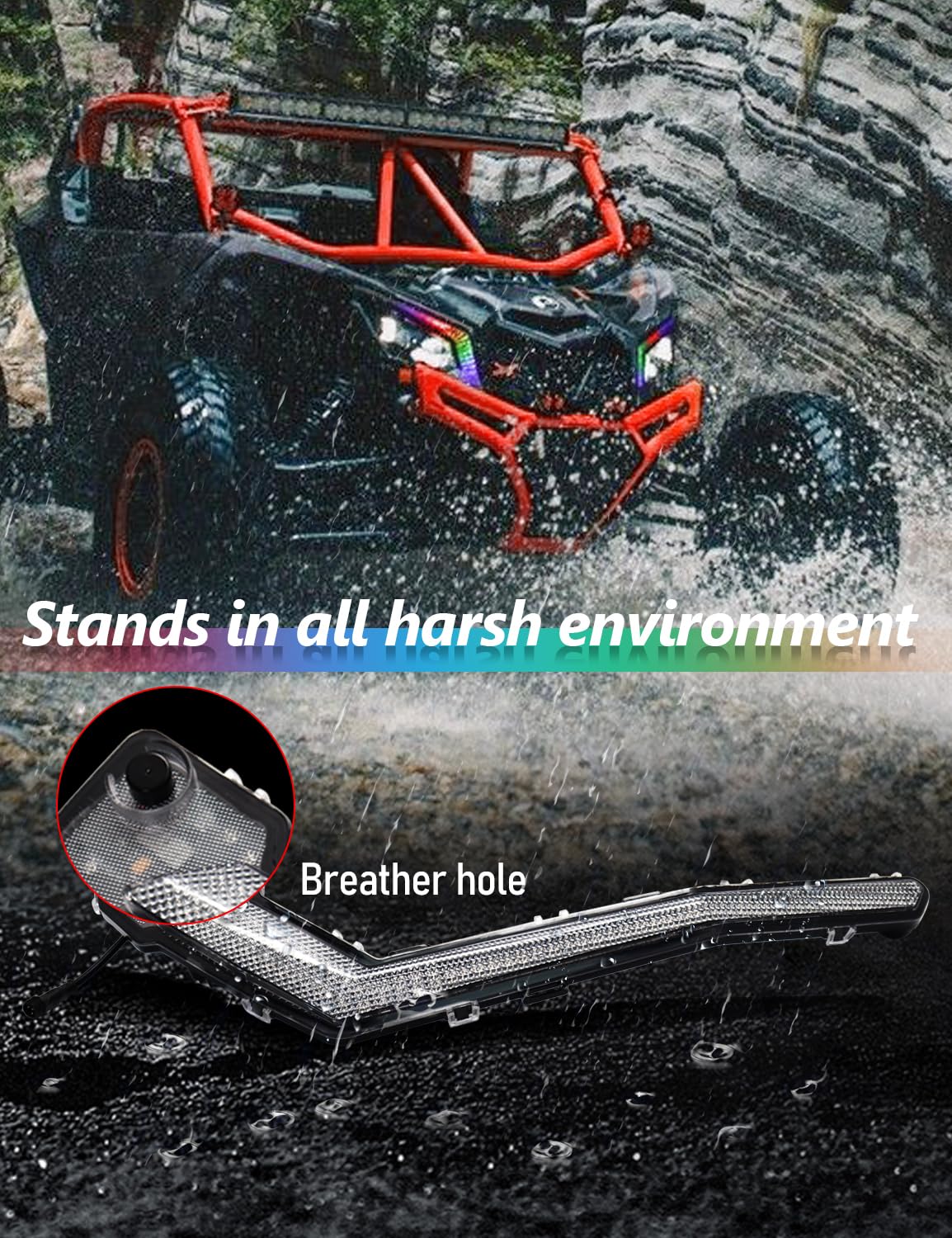 Chelhead X3 Led Fang Lights, RGB APP Remote Controlled, Turning Light Chasing Color Front Signature Light Assembly Compatible with Can Am Maverick X3 XDS XRS Max Turbo R