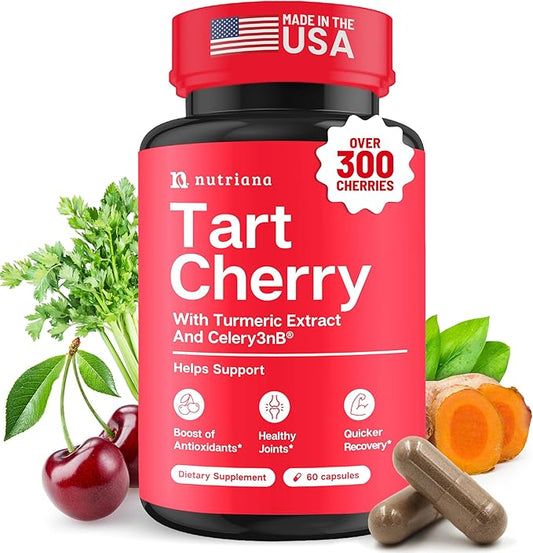 3 in 1 Tart Cherry Extract Capsules with Turmeric & Celery Seed for Uric Acid Flush Cleanse, Joint & Feet Support Pills, 60 Veggie Capsules Manufactured in USA