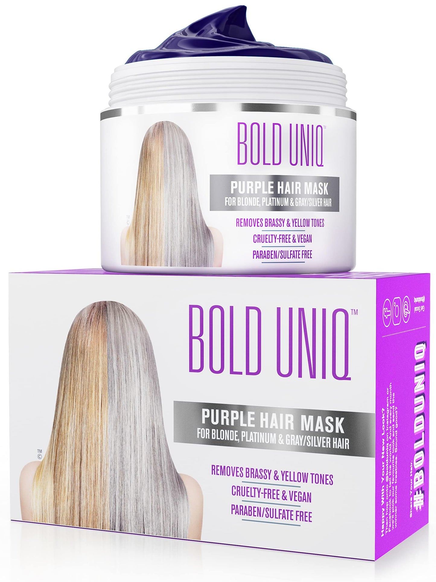 Bold Uniq Purple Hair Mask - Toner For Blonde, Platinum, Bleached, Silver, Gray, Ash & Brassy Hair - Remove Yellow Tones & Condi