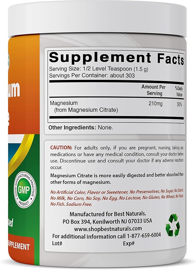 Best Naturals Magnesium Citrate Powder 1 pound (1 LB (Pack of 3))