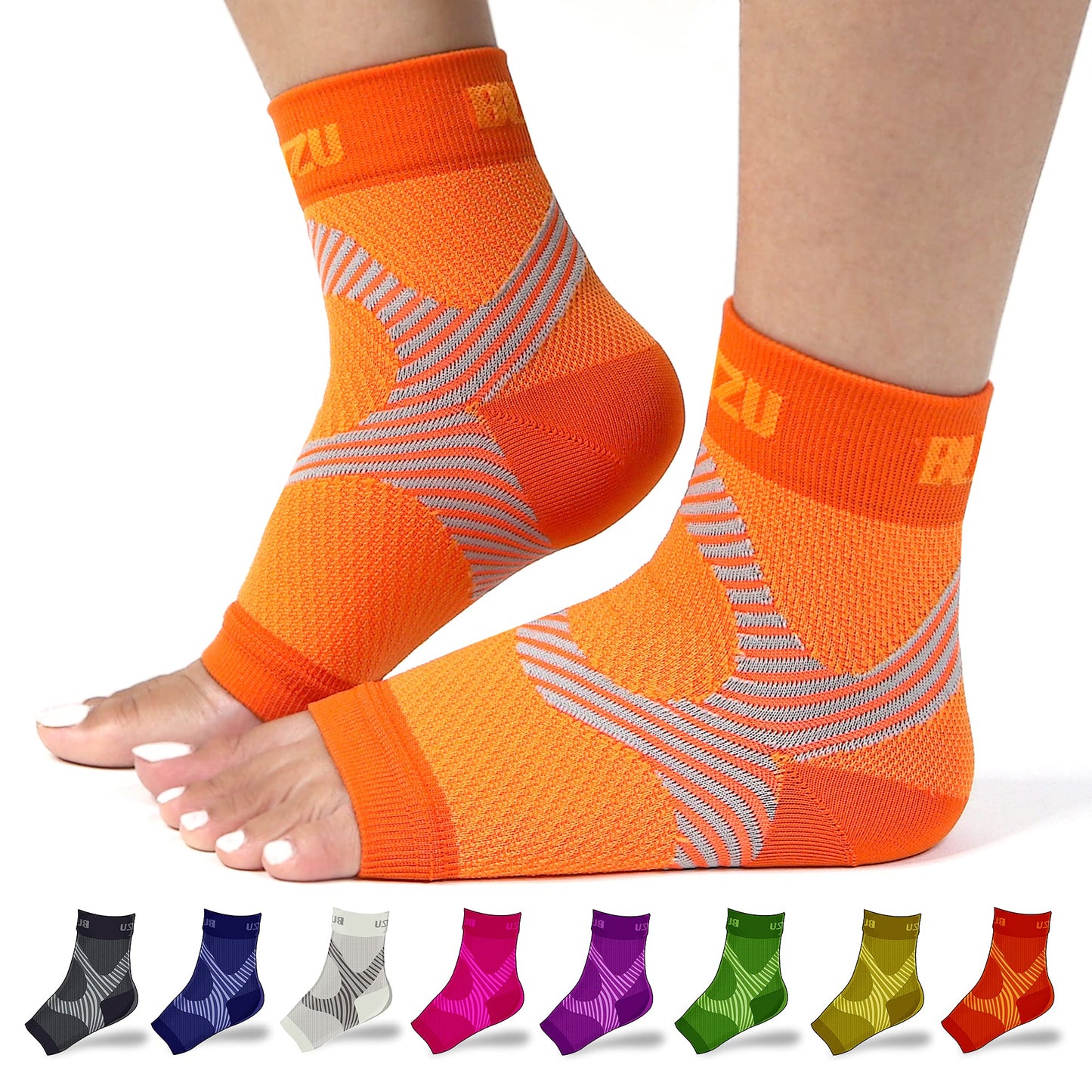 BLITZU Compression Socks for Plantar Fasciitis, Achilles Tendonitis Relief. Ankle Compression Sleeve for Heel Spurs, Foot Swelling, Fatigue & Sprain. Arch Support Brace for Sports, Gym Orange S-M