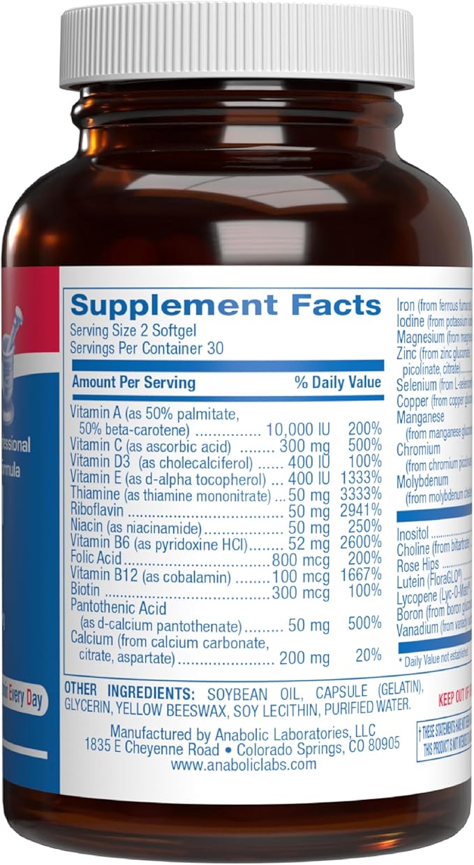 30-in-1 Adult Multivitamin with Iron - Antioxidant Rich Over 50 Multivitamin for Women and Men with Vitamins A C D E B Complex Zinc Magnesium Myo Inositol Lutein Lycopene & More - 1 Month Supply