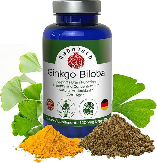Ginkgo Biloba Support Brain Function, Supplements for Memory and Focus, Natural Antioxidant-Rich, Promotes Overall Health, 120 Vegetarian Capsules, GMP