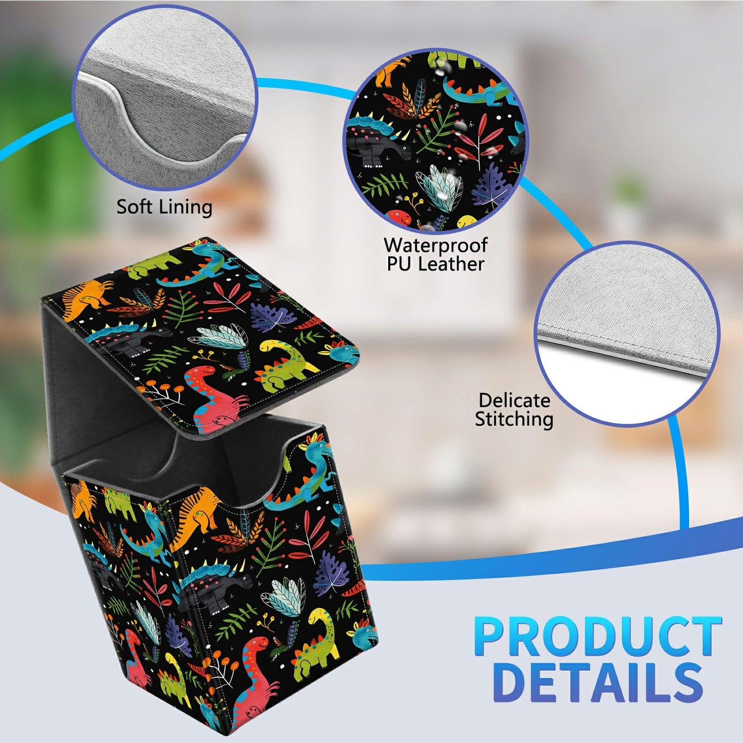 BREIDMKFM Card Deck Box for Trading Cards, MTG Commander Deck Box Fits 100+ Single Sleeved Cards, Leather Magnetic Card Storage Box for YuGiOh TCG CCG Cards, Dinosaur Leaves